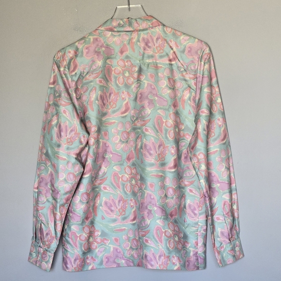 Vintage 80s Jim Thompson 100% Silk Cottagecore Pastel Button Down Blouse 8 - Picture 9 of 10